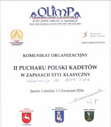 II PUCHAR POLSKI KADETÓW-01-03.04.2016R